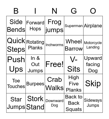 Fitness Bingo Card