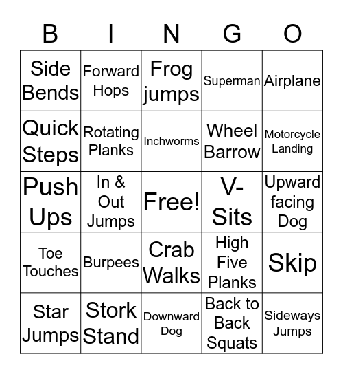 Fitness Bingo Card