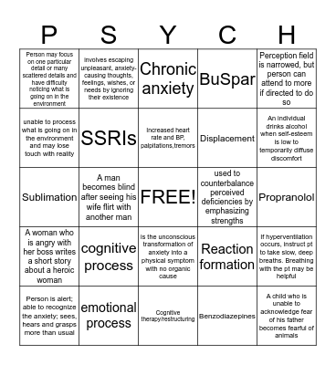 ANXIETY CLG Bingo Card