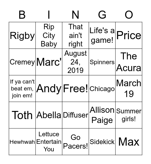 Untitled Bingo Card