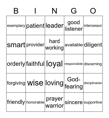 Fathers are... Bingo Card