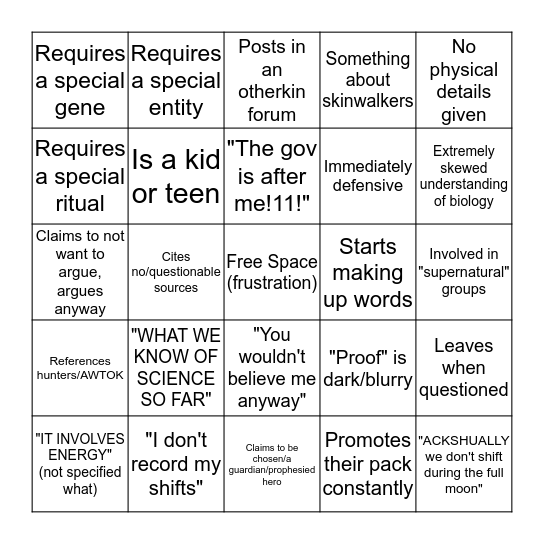 P-SHIFTER BINGO Card