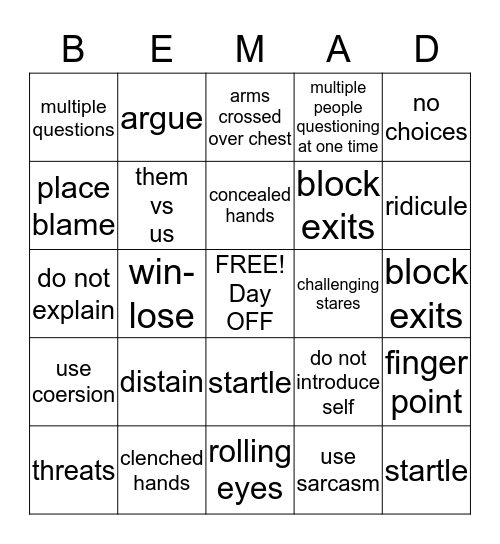 M O A B ingo Bingo Card