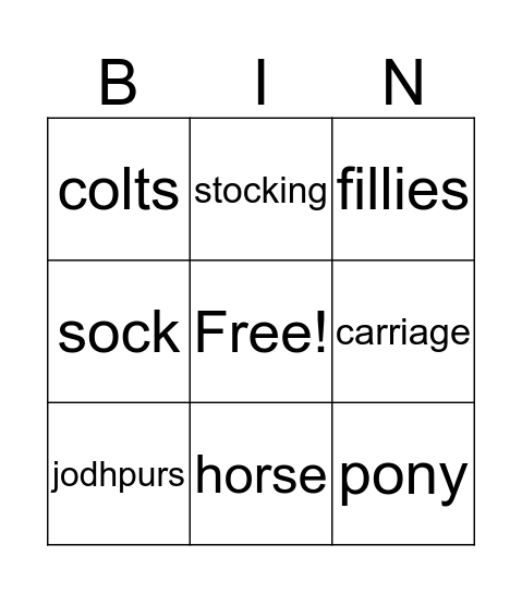 PONY BINGO Card