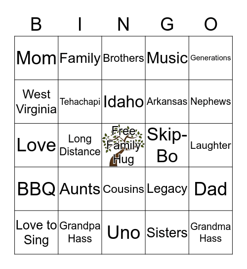 Hass Family Reunion Bingo Card