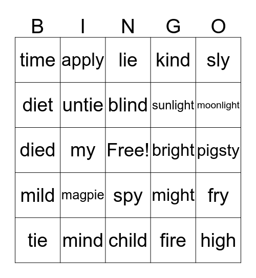 Long i Bingo Card