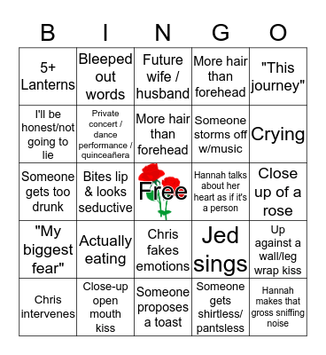 Bachelorette Bingo Card