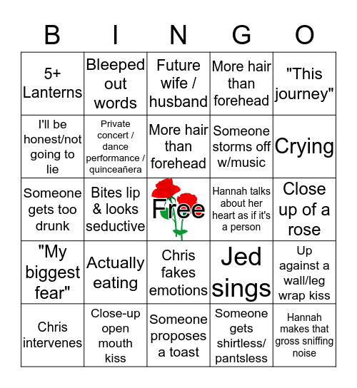 Bachelorette Bingo Card