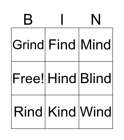 'ind' BINGO Card