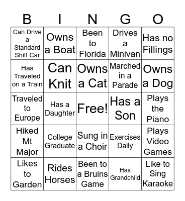 Getting To Know You Bingo Card