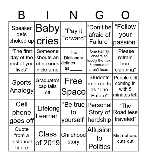 Graduation  Bingo Card