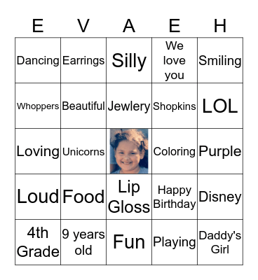 All About Evaeh Bingo Card
