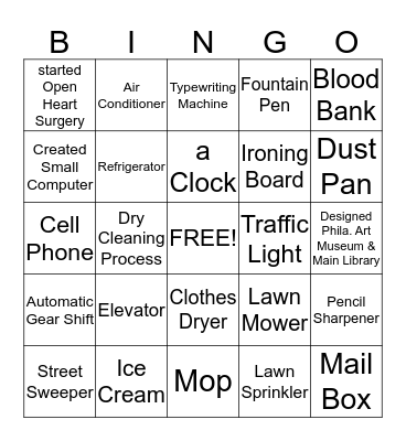 Black Inventions Bingo Card