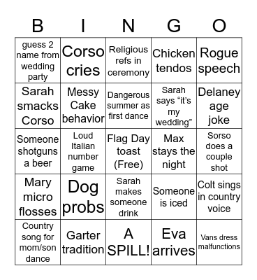 #corsoinlove Bingo Card