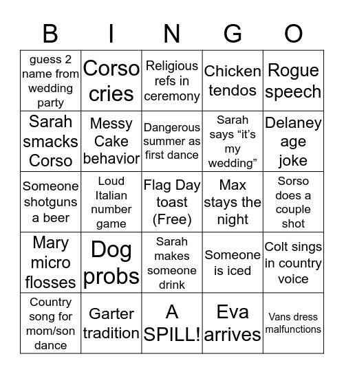 #corsoinlove Bingo Card