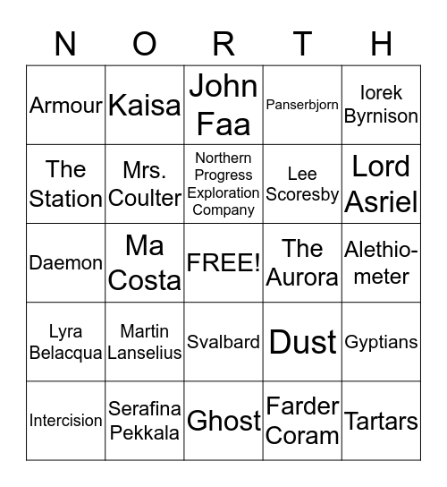 The Golden Compass Bingo Card