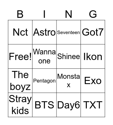 Kpop bingo Card