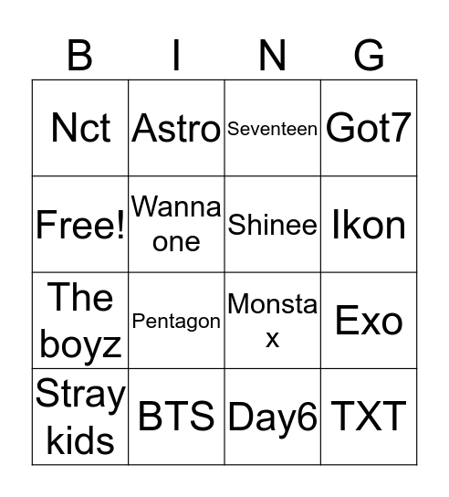 Kpop bingo Card