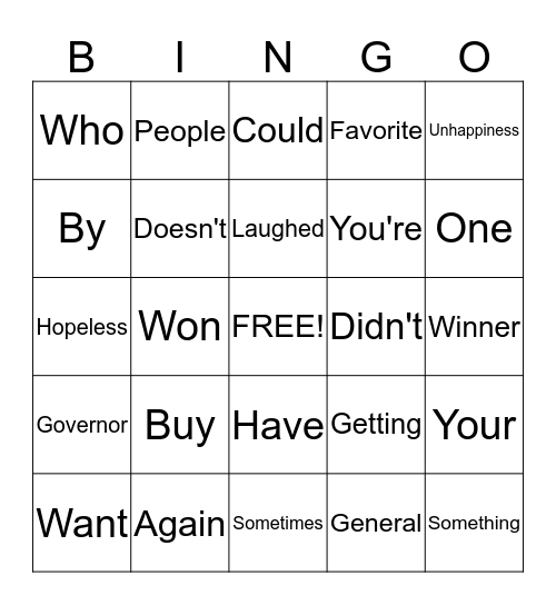 February Word Wall Bingo  Bingo Card