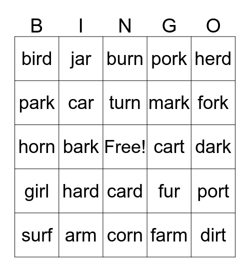 R+Consonant Bingo Card