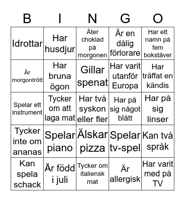 Lära känna-bingo Card