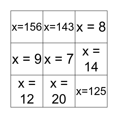 Algebra Bingo Card