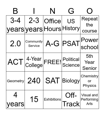Graduation Bingo  Bingo Card