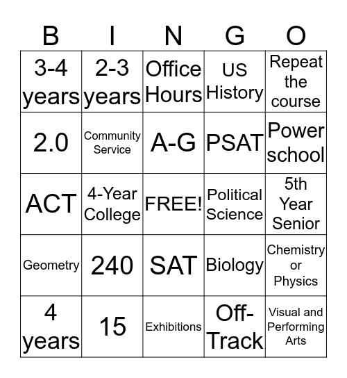 Graduation Bingo  Bingo Card