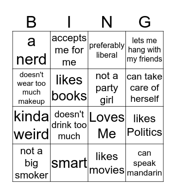 Girlfriend Bing Bingo Card