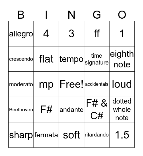 Music Bingo Card