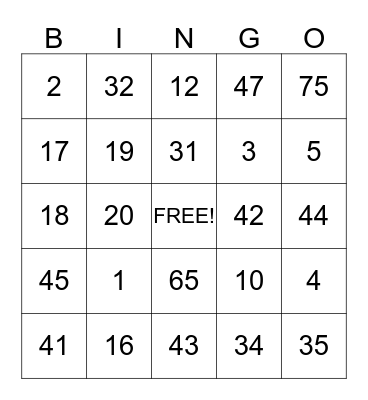 Dans Lucky Bingo Card Bingo Card