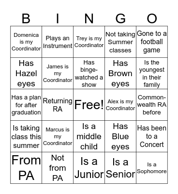 RA Training Bingo Card