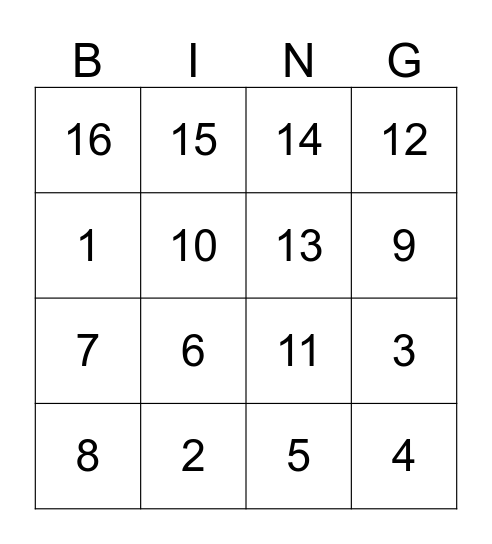 Outbound Friday Fun Bingo Card