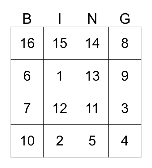 Outbound Friday Fun Bingo Card