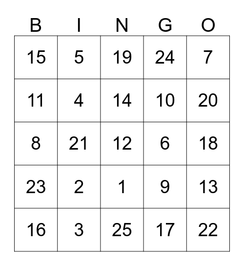 Outbound Friday Fun Bingo Card