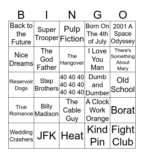 DAVES 40TH BIRTHDAY BINGO Card