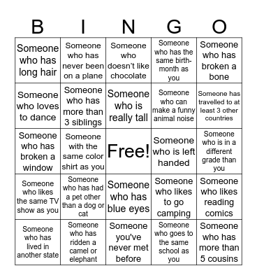 Get To Know You Bingo Card