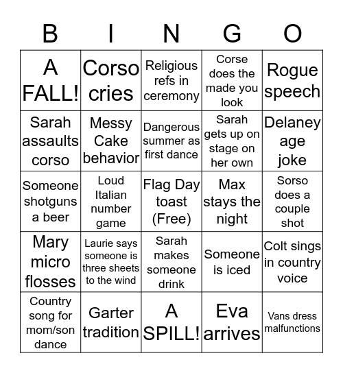 #corsoinlove Bingo Card