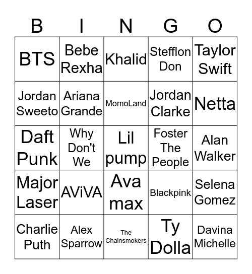 Singers Bingo Card