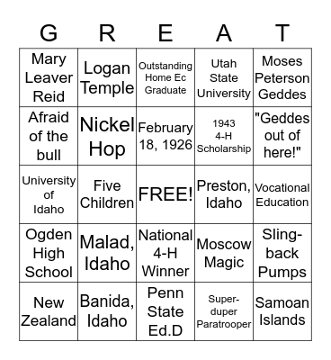 At 88 Great Grandma's  Bingo Card