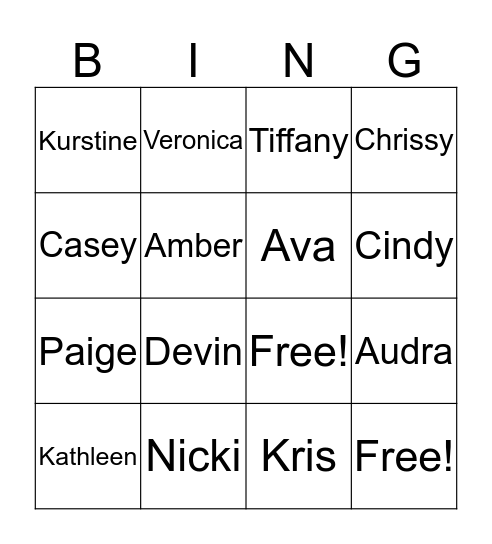 Hampton Name Bingo! Bingo Card