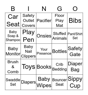 Baby Items Bingo Card