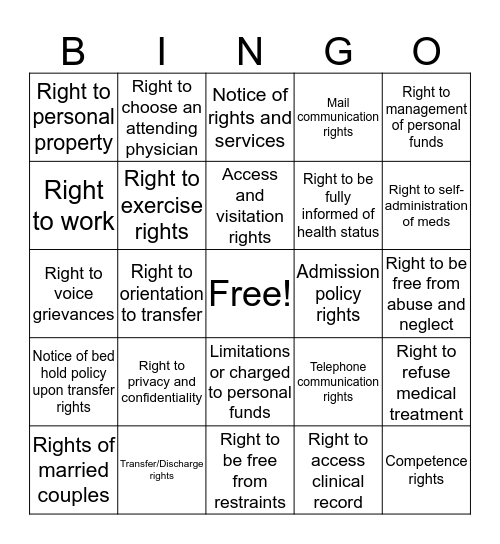 Aging Rights Bingo Card