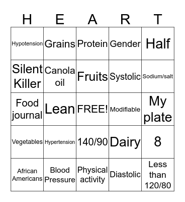 Healthy Bingo Card