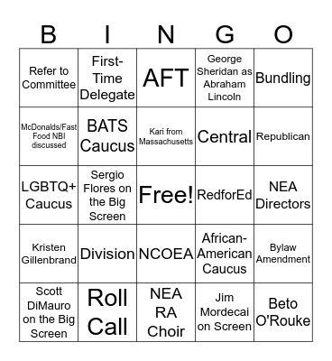 NEA-RA Bingo Card