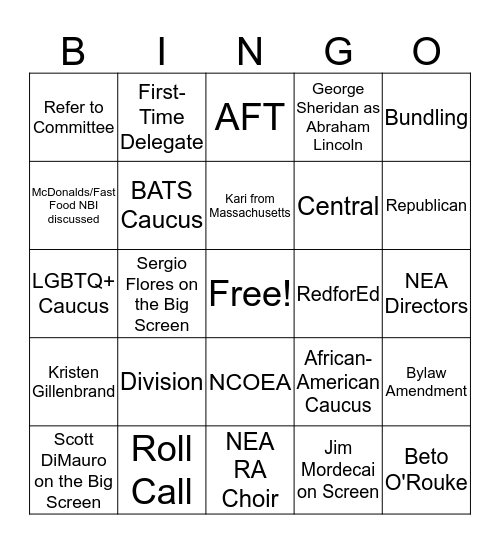 NEA-RA Bingo Card