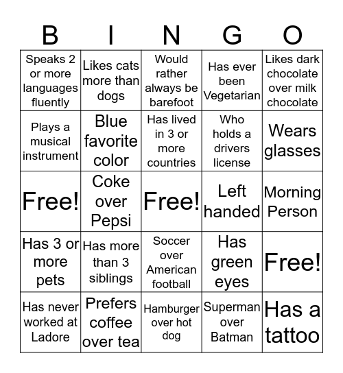 Seneca Bingo Card
