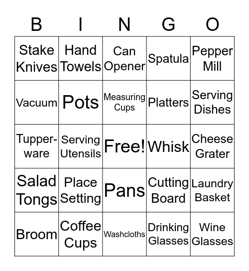 Taylour's Shower Bingo Card