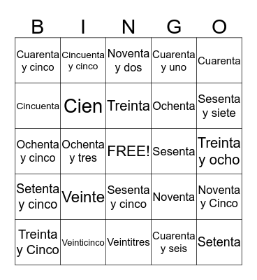 Los Numeros Bingo Card