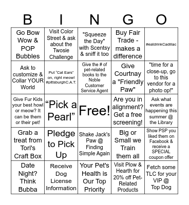 Pets on Parade Scavenger Hunt Bingo Card